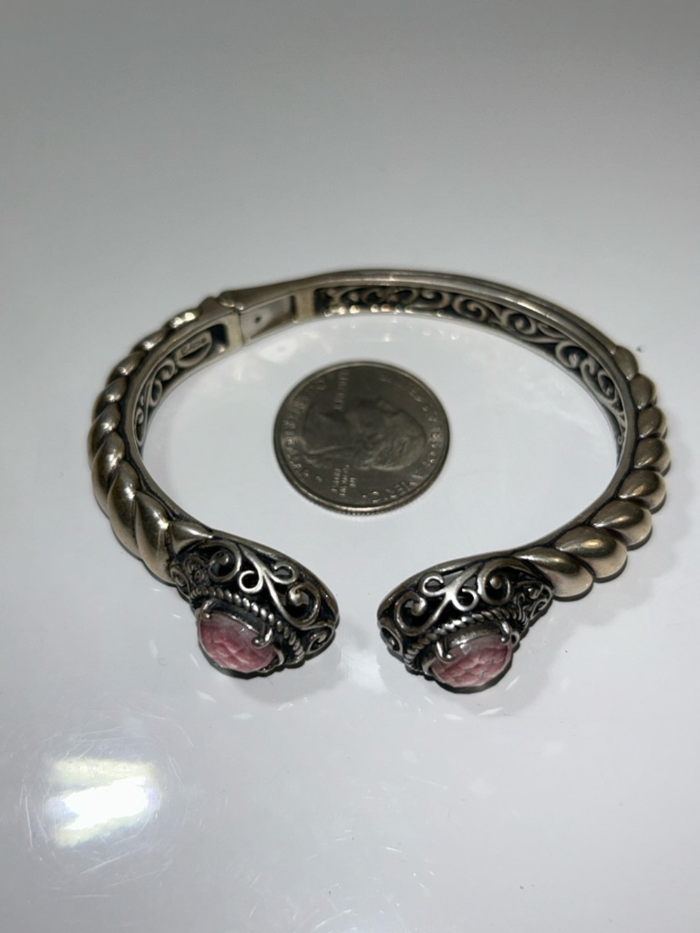 NWOT Carolyn Pollack Sterling Silver Genuine Rose Quartz Doublet Cuff Bracelet - Picture 7 of 10